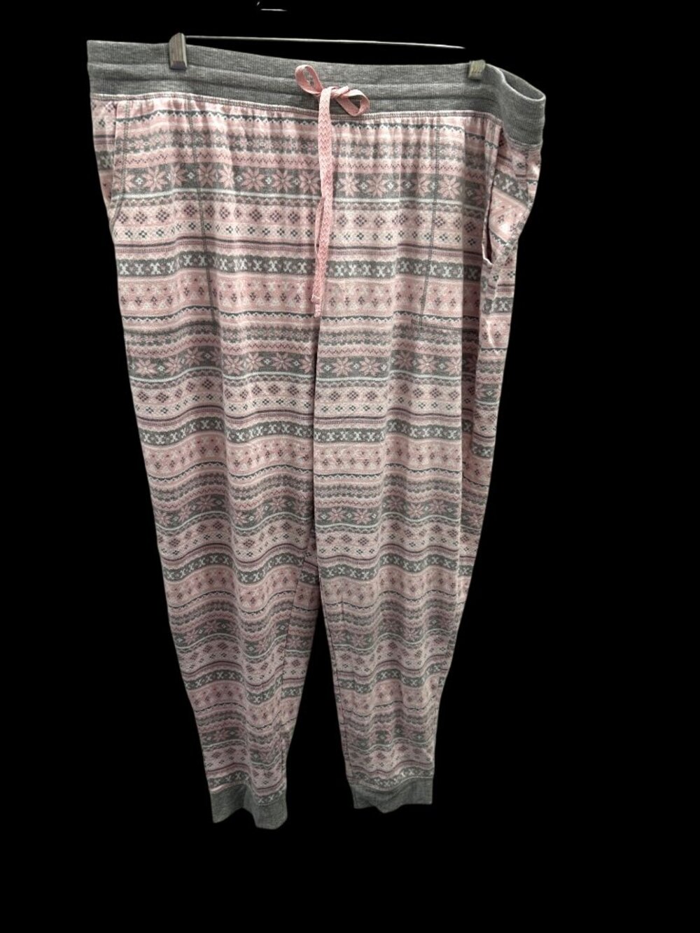 Cuddl Duds Women's Size XL Fair Isle Pink Gray White Pajama Bottoms Lounge Pants